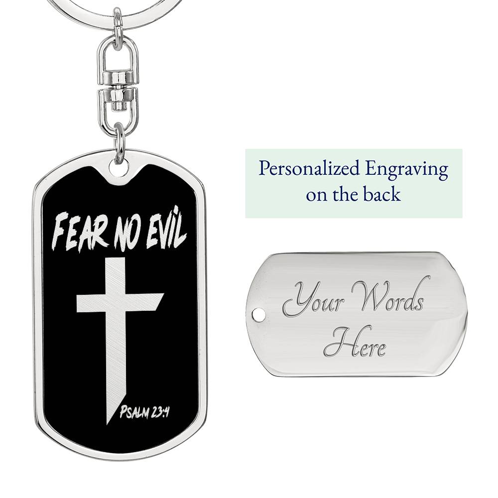 Fear No Evil Psalm 23:4 Bible Keychain Stainless Steel or 18k Gold Dog Tag-Express Your Love Gifts