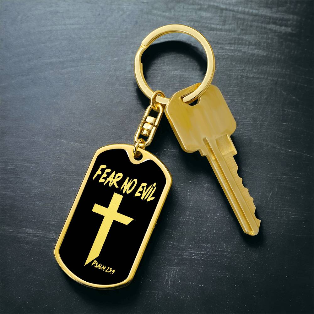 Fear No Evil Psalm 23:4 Bible Keychain Stainless Steel or 18k Gold Dog Tag-Express Your Love Gifts