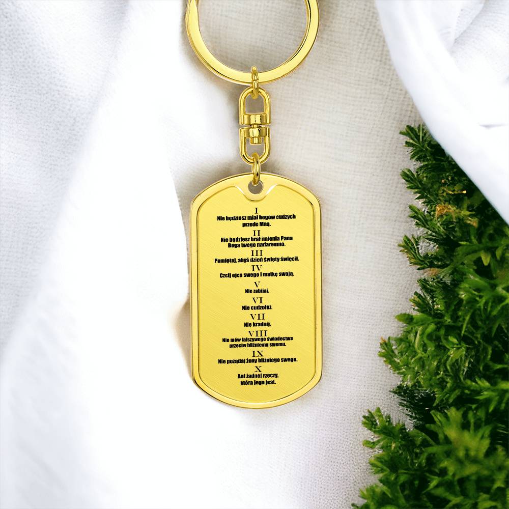 Ten Commandments Polish Przykazań Bożych Bible Keychain Stainless Steel or 18k Gold Dog Tag-Express Your Love Gifts