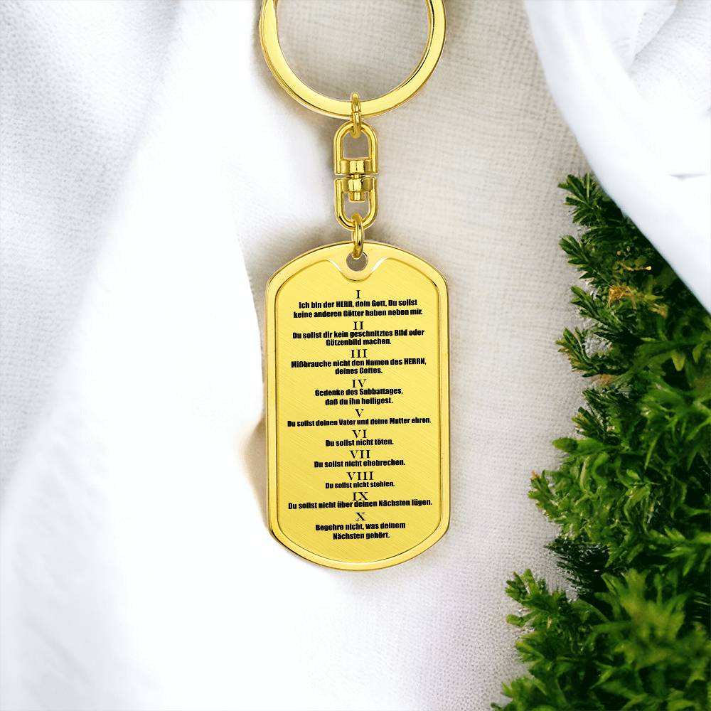 Ten Commandments German 10 Gebote Halskette Bible Keychain Stainless Steel or 18k Gold Dog Tag-Express Your Love Gifts