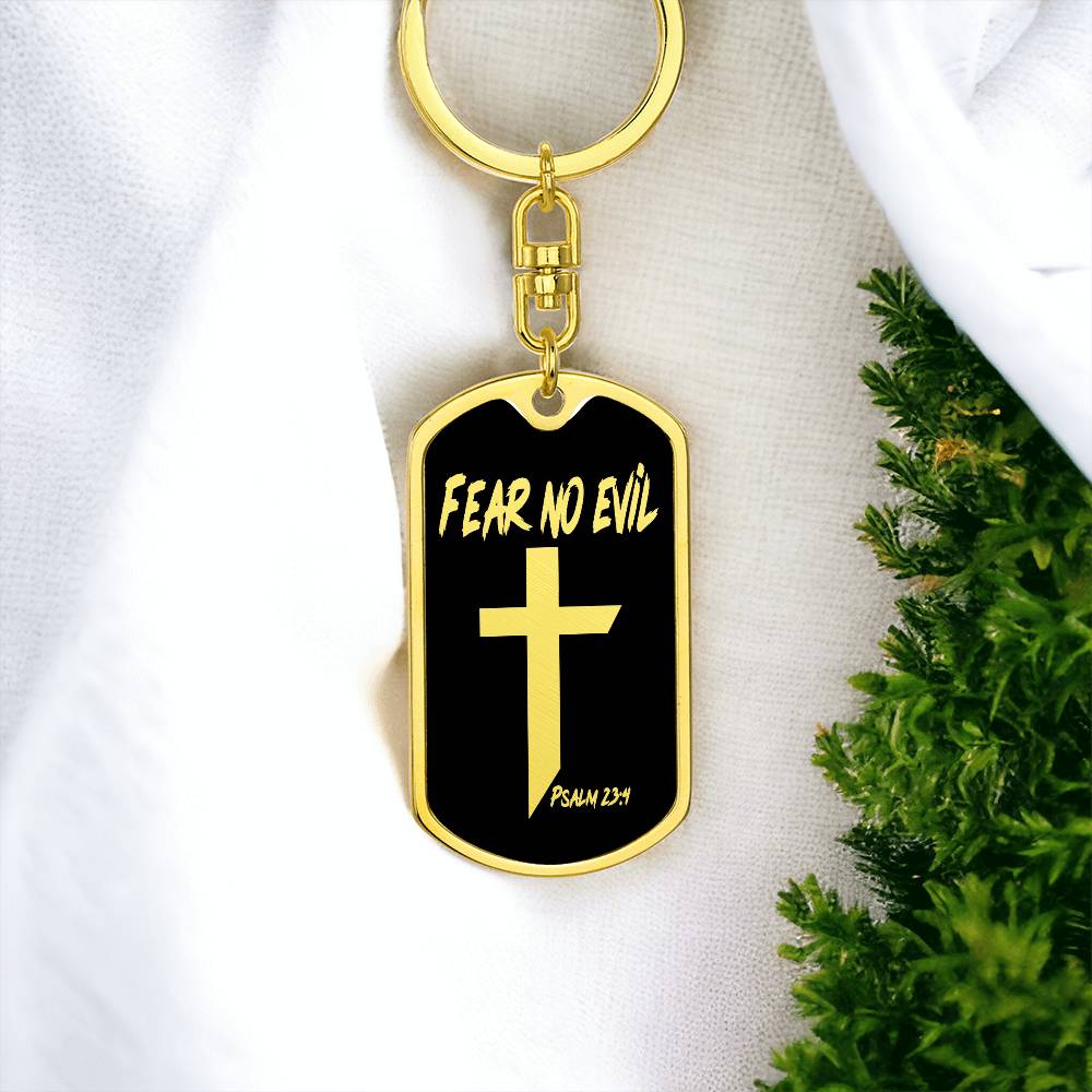 Fear No Evil Psalm 23:4 Bible Keychain Stainless Steel or 18k Gold Dog Tag-Express Your Love Gifts