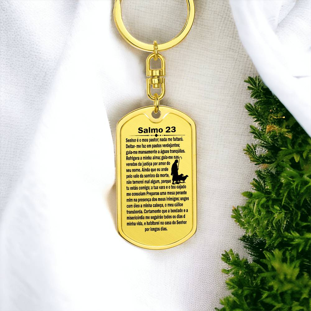 Psalm 23 Portuguese Salmo 23 Bible Keychain Stainless Steel or 18k Gold Dog Tag-Express Your Love Gifts