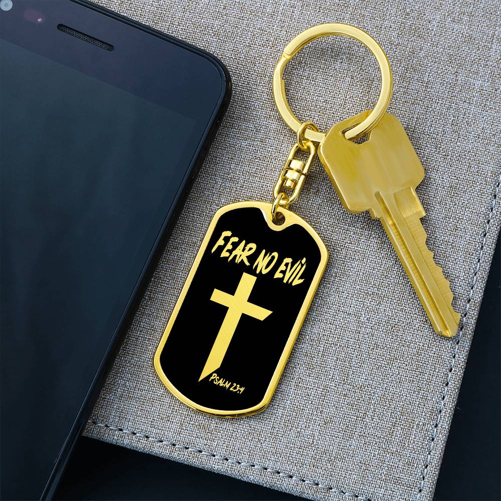 Fear No Evil Psalm 23:4 Bible Keychain Stainless Steel or 18k Gold Dog Tag-Express Your Love Gifts