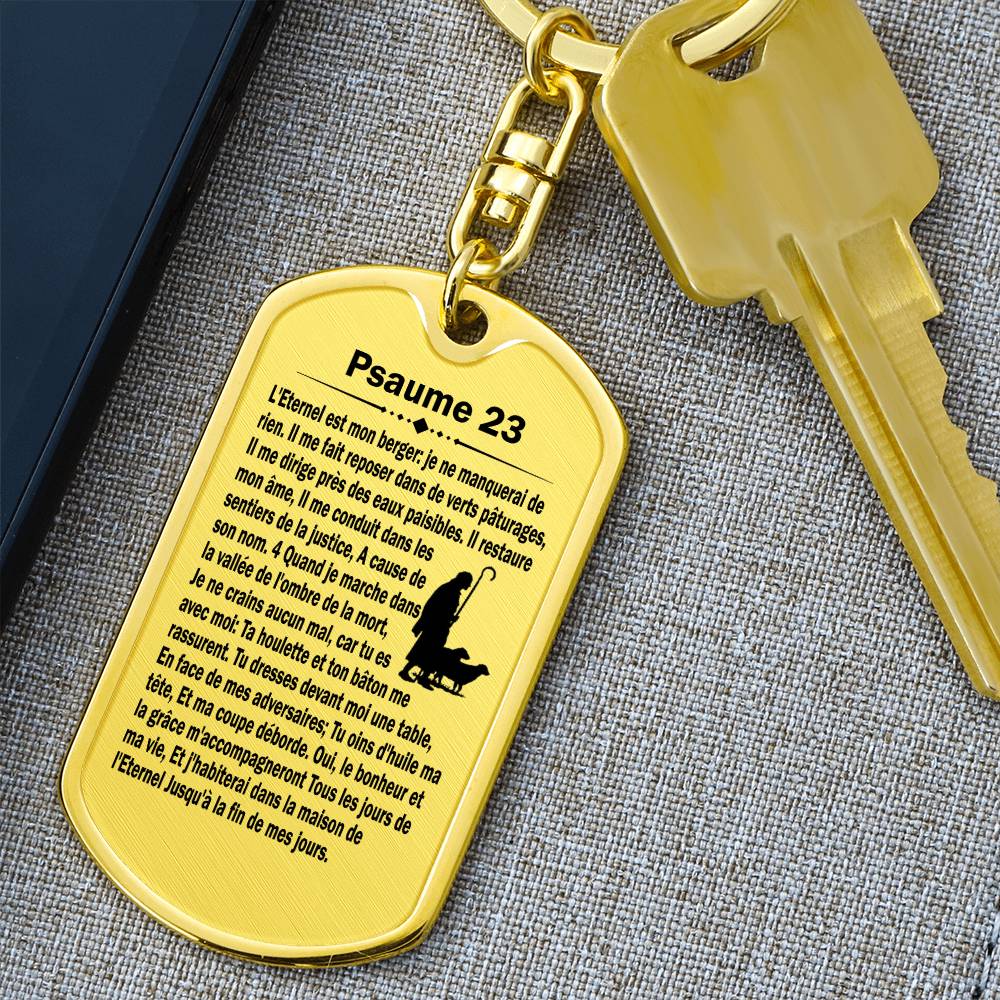 Psalm 23 French Psaume 23 Bible Keychain Stainless Steel or 18k Gold Dog Tag-Express Your Love Gifts