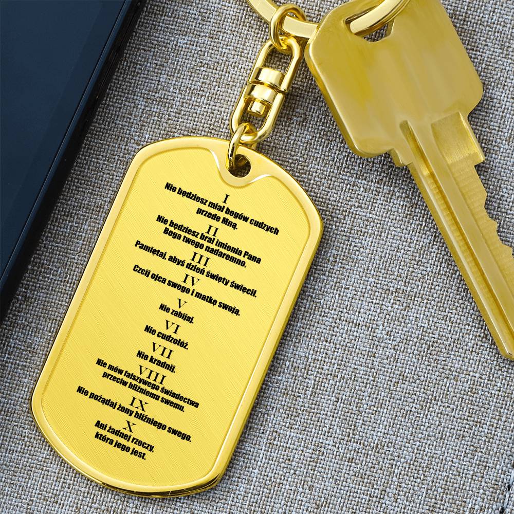 Ten Commandments Polish Przykazań Bożych Bible Keychain Stainless Steel or 18k Gold Dog Tag-Express Your Love Gifts