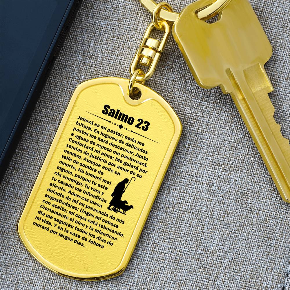 Psalm 23 Spanish Salmo 23 Bible Keychain Stainless Steel or 18k Gold Dog Tag-Express Your Love Gifts