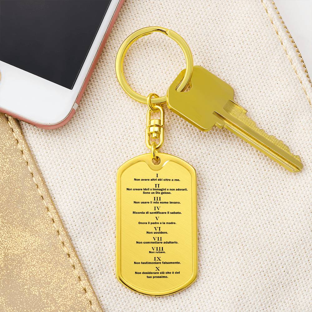 Ten Commandments Italian Dieci Comandamenti Bible Keychain Stainless Steel or 18k Gold Dog Tag-Express Your Love Gifts
