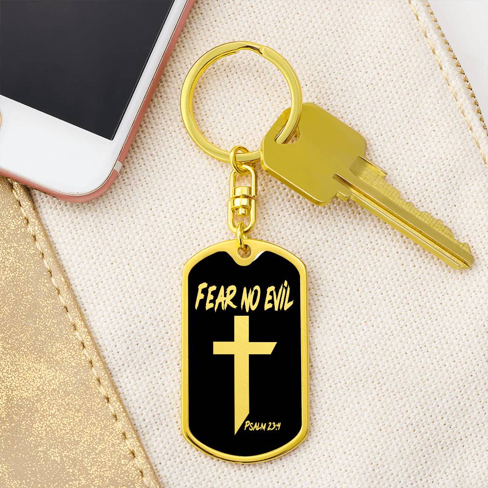 Fear No Evil Psalm 23:4 Bible Keychain Stainless Steel or 18k Gold Dog Tag-Express Your Love Gifts