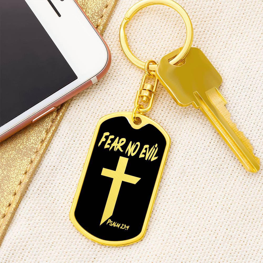 Fear No Evil Psalm 23:4 Bible Keychain Stainless Steel or 18k Gold Dog Tag-Express Your Love Gifts