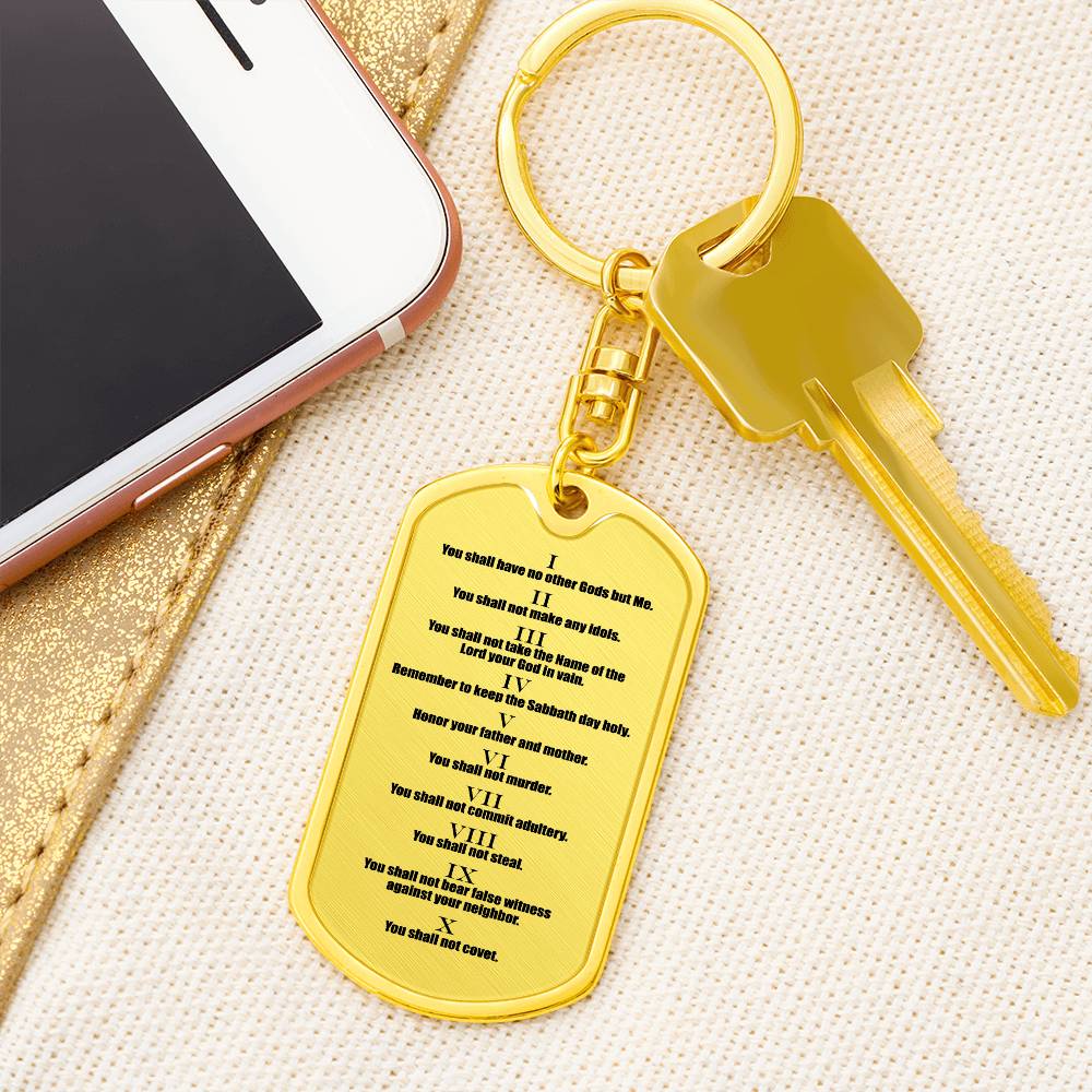 Ten Commandments English Bible Keychain Stainless Steel or 18k Gold Dog Tag-Express Your Love Gifts