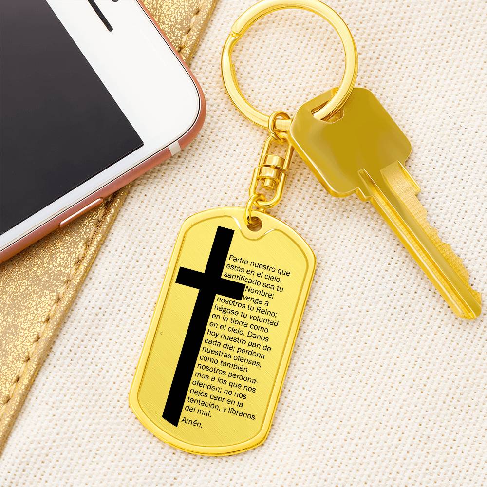 Lords Prayer Spanish Padre Nuestro Bible Keychain Stainless Steel or 18k Gold Dog Tag-Express Your Love Gifts