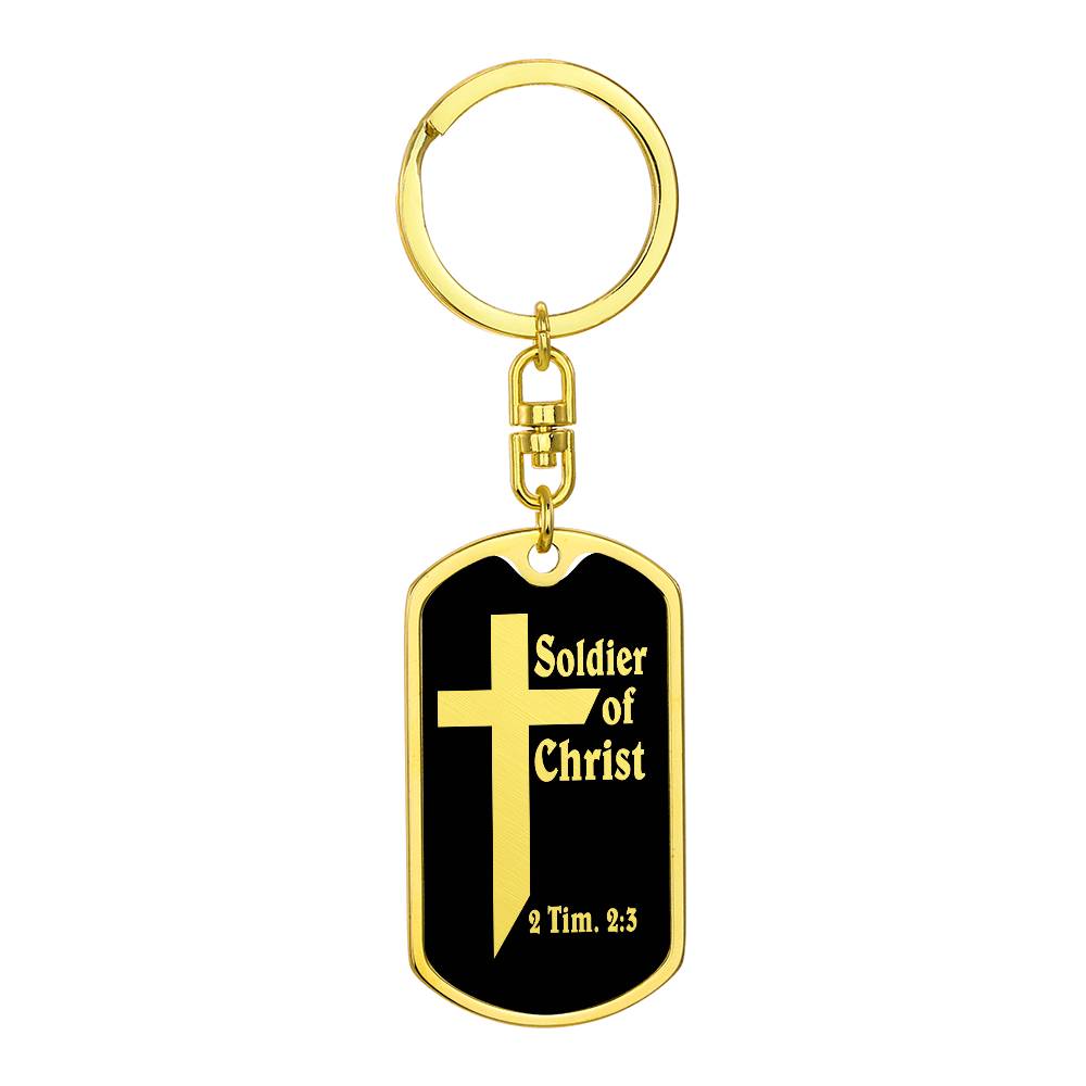 Soldier of Christ 2 Tim 2:3 Bible Keychain Stainless Steel or 18k Gold Dog Tag-Express Your Love Gifts