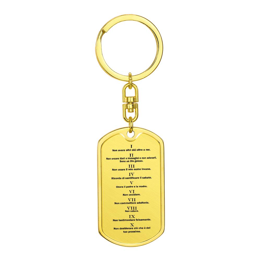 Ten Commandments Italian Dieci Comandamenti Bible Keychain Stainless Steel or 18k Gold Dog Tag-Express Your Love Gifts