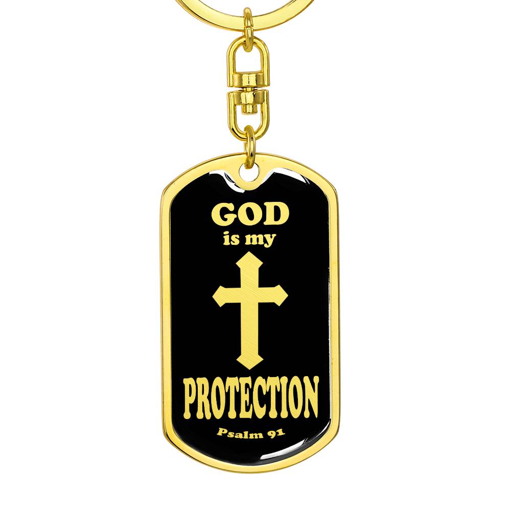 God is My Protection Psalm 91 Swivel Keychain Stainless Steel or 18k Gold Dog Tag-Express Your Love Gifts