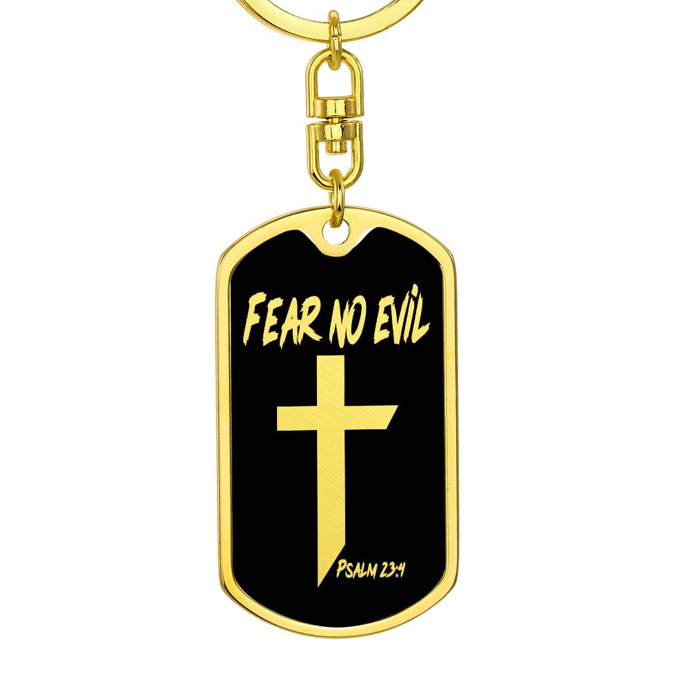 Fear No Evil Psalm 23:4 Bible Keychain Stainless Steel or 18k Gold Dog Tag-Express Your Love Gifts