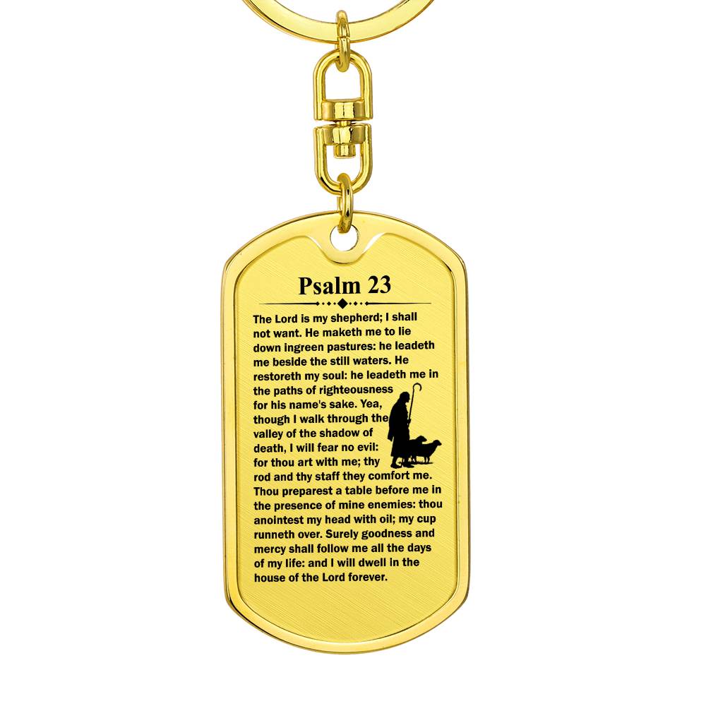 Psalm 23 English Bible Keychain Stainless Steel or 18k Gold Dog Tag-Express Your Love Gifts