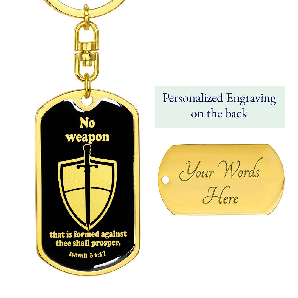 Isaiah 54:17 No Weapon Necklace Swivel Keychain Stainless Steel or 18k Gold Dog Tag-Express Your Love Gifts