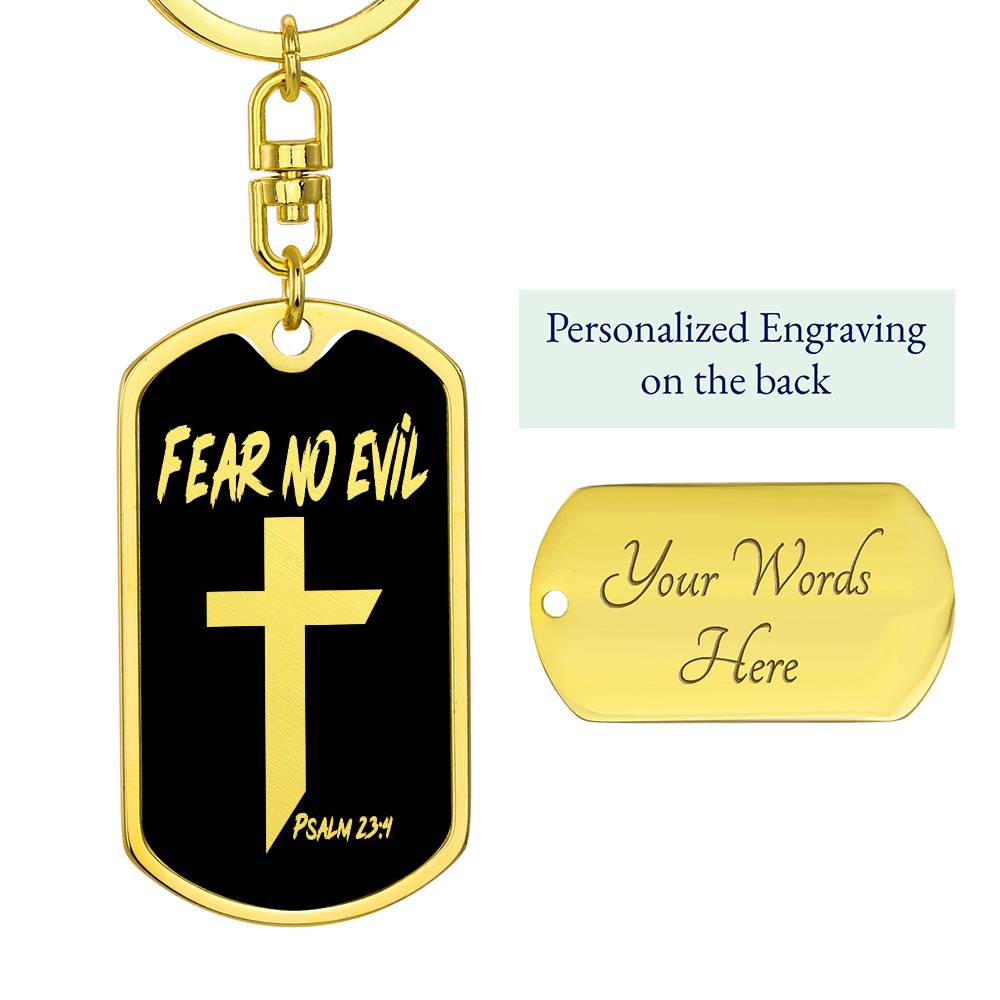 Fear No Evil Psalm 23:4 Bible Keychain Stainless Steel or 18k Gold Dog Tag-Express Your Love Gifts