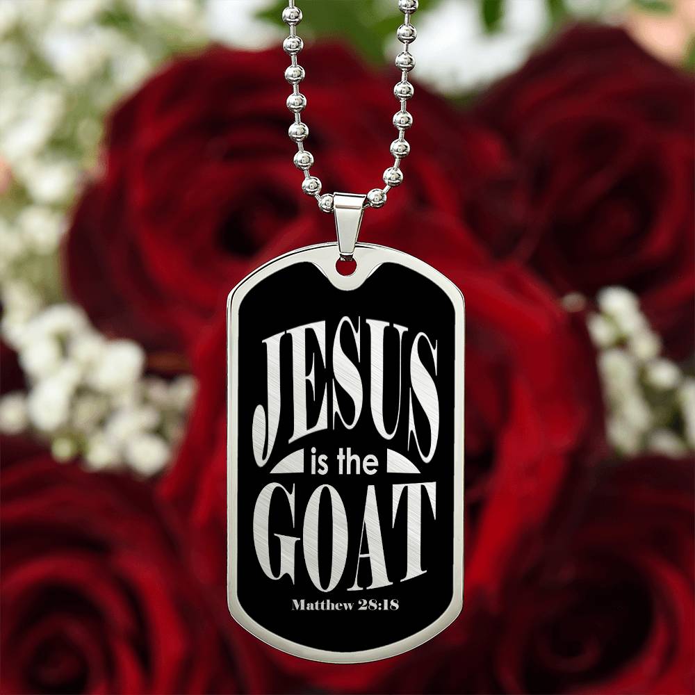 Jesus is the GOAT Matthew 28:18 Necklace Dog Tag Stainless Steel or 18k Gold w 24-Express Your Love Gifts