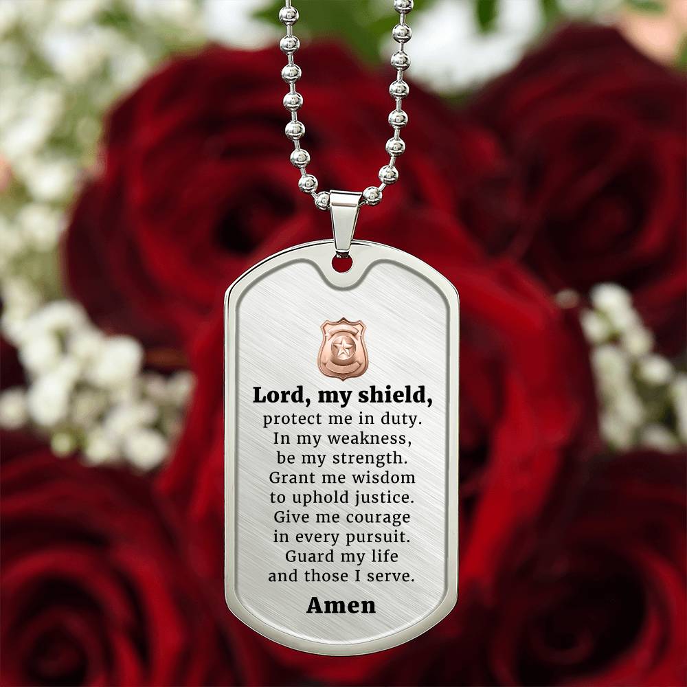 Police Prayer Badge Necklace Stainless Steel or 18k Gold Dog Tag 24" Chain-Express Your Love Gifts