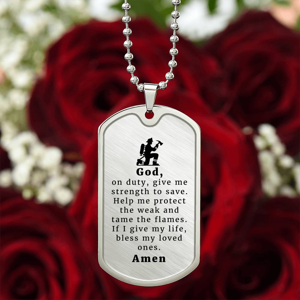 Firefighter 's Prayer Necklace Stainless Steel or 18k Gold Dog Tag 24" Chain-Express Your Love Gifts