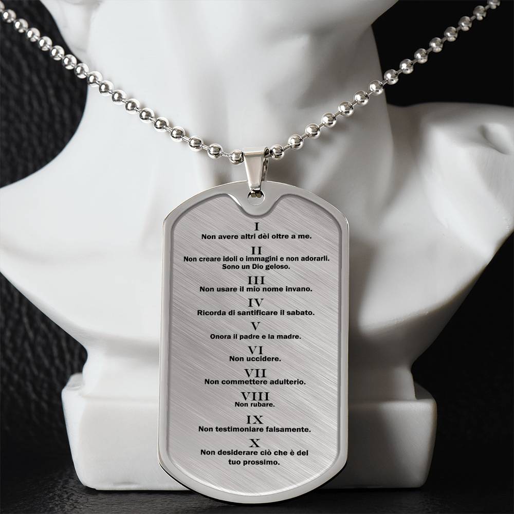 Ten Commandments Italian Dieci Comandamenti Necklace Dog Tag Stainless Steel or 18k Gold w 24" Chain-Express Your Love Gifts