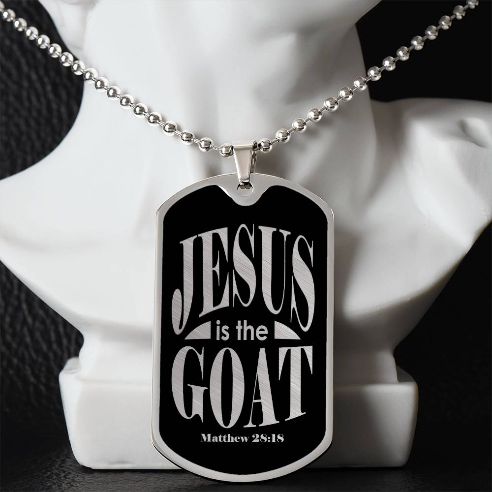 Jesus is the GOAT Matthew 28:18 Necklace Dog Tag Stainless Steel or 18k Gold w 24-Express Your Love Gifts