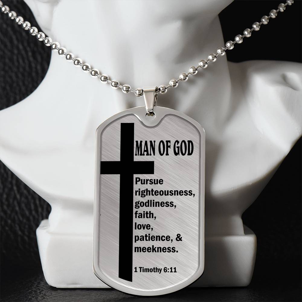 Man of God Pursuing 1 Timothy 6.11 Necklace Dog Tag Stainless Steel or 18k Gold w 24" Chain-Express Your Love Gifts