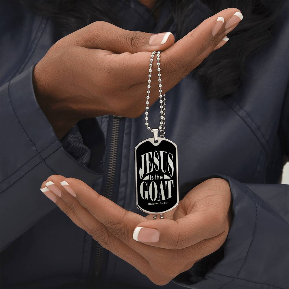 Jesus is the GOAT Matthew 28:18 Necklace Dog Tag Stainless Steel or 18k Gold w 24-Express Your Love Gifts