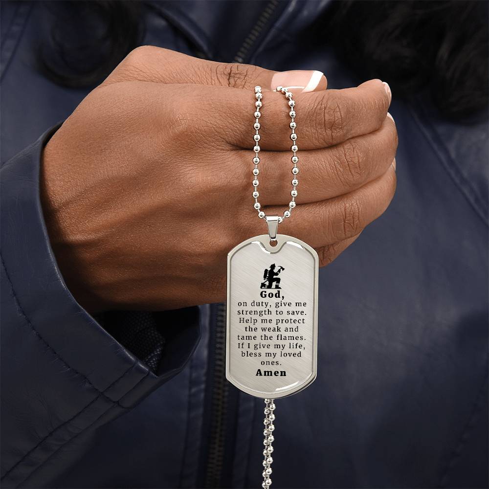 Firefighter 's Prayer Necklace Stainless Steel or 18k Gold Dog Tag 24" Chain-Express Your Love Gifts