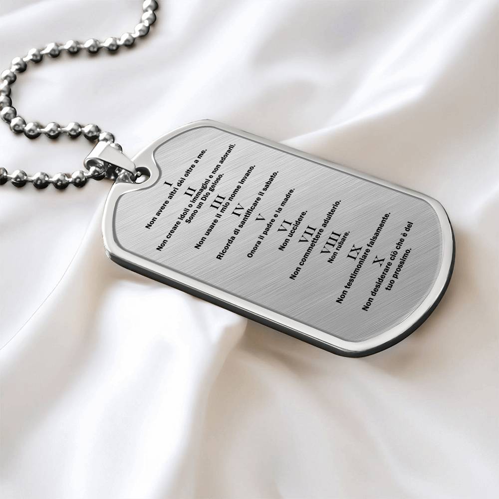 Ten Commandments Italian Dieci Comandamenti Necklace Dog Tag Stainless Steel or 18k Gold w 24" Chain-Express Your Love Gifts