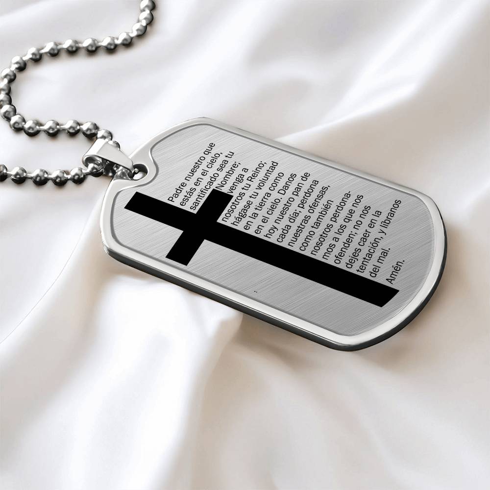 Lords Prayer Spanish Padre Nuestro Necklace Dog Tag Stainless Steel or 18k Gold w 24" Chain-Express Your Love Gifts