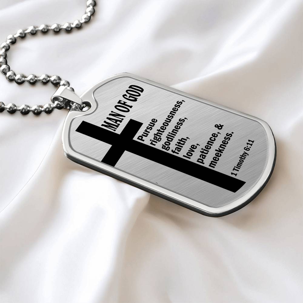 Man of God Pursuing 1 Timothy 6.11 Necklace Dog Tag Stainless Steel or 18k Gold w 24" Chain-Express Your Love Gifts