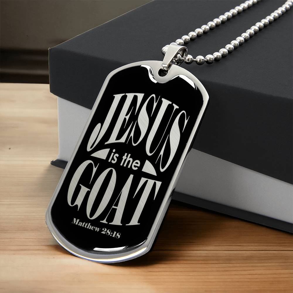 Jesus is the GOAT Matthew 28:18 Necklace Dog Tag Stainless Steel or 18k Gold w 24-Express Your Love Gifts