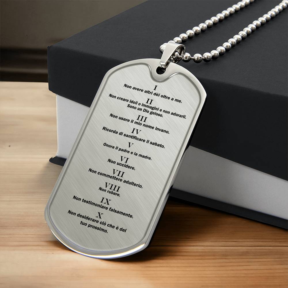 Ten Commandments Italian Dieci Comandamenti Necklace Dog Tag Stainless Steel or 18k Gold w 24" Chain-Express Your Love Gifts