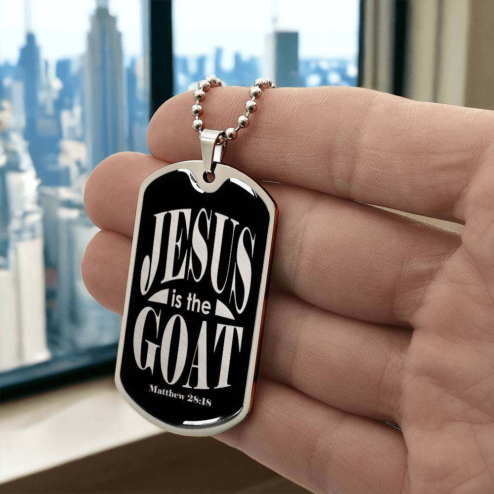 Jesus is the GOAT Matthew 28:18 Necklace Dog Tag Stainless Steel or 18k Gold w 24-Express Your Love Gifts