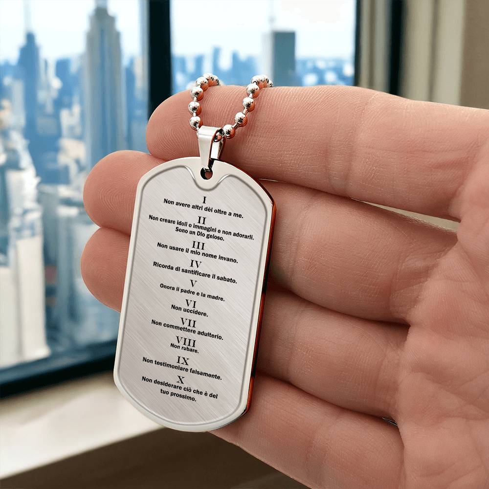 Ten Commandments Italian Dieci Comandamenti Necklace Dog Tag Stainless Steel or 18k Gold w 24" Chain-Express Your Love Gifts