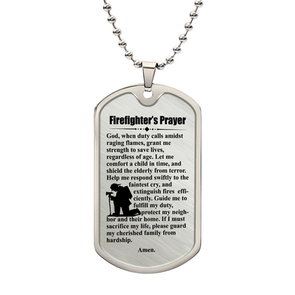 Firefighter's Prayer Dogtag Necklace Dog Tag Stainless Steel or 18K Gold W 24 Chain