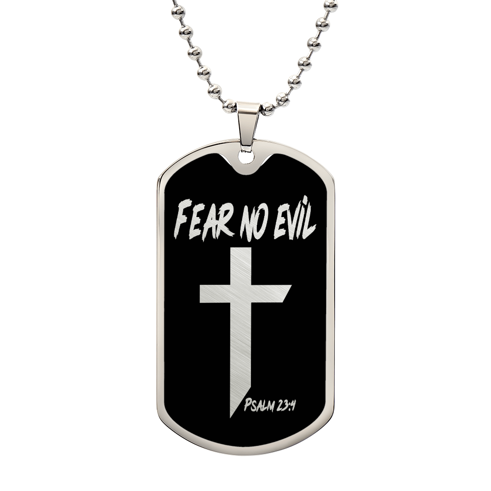 Fear No Evil Psalm 23.4 Necklace Dog Tag Stainless Steel or 18k Gold w 24" Chain-Express Your Love Gifts