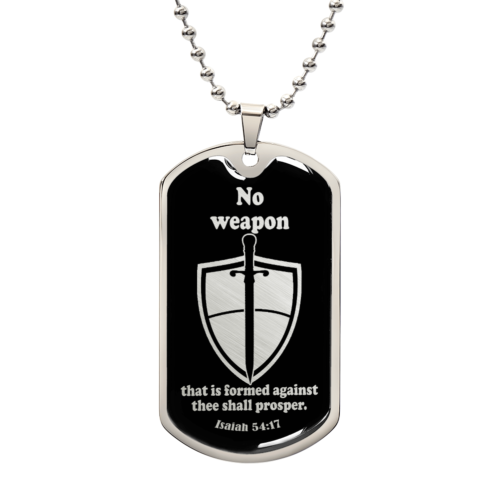 Isaiah 54:17 No Weapon Necklace Dog Tag Stainless Steel or 18k Gold w 24" Chain-Express Your Love Gifts