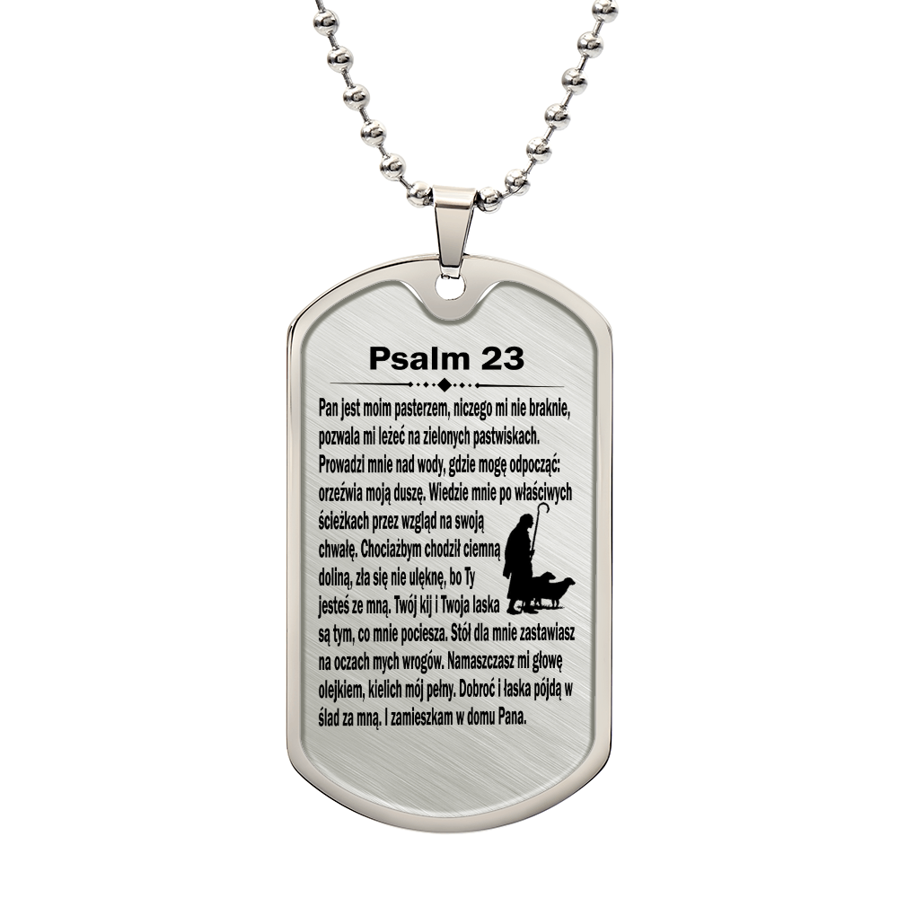 Psalm 23 Polish Psalm Dawida Necklace Dog Tag Stainless Steel or 18k Gold w 24" Chain-Express Your Love Gifts