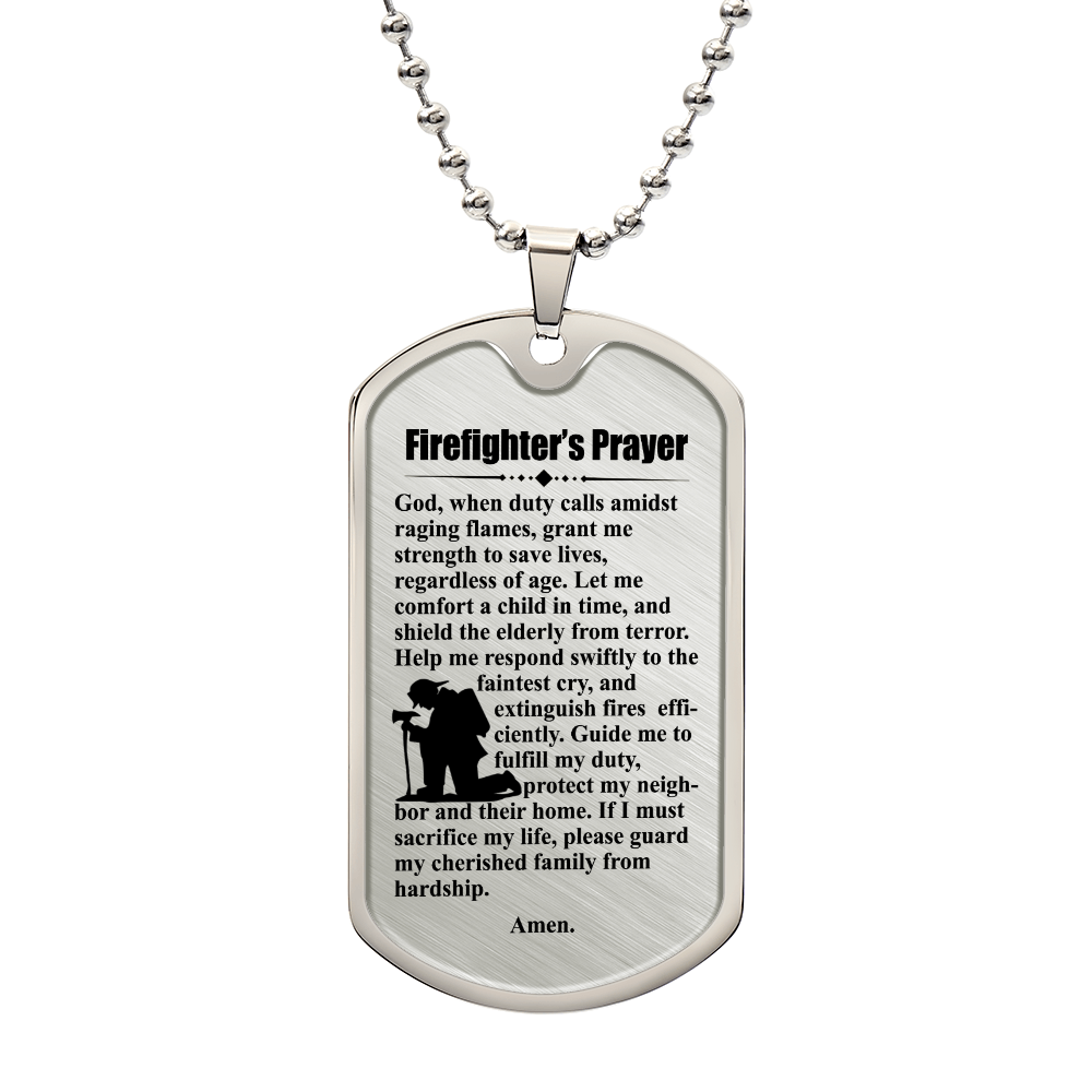 Firefighter's Prayer Dogtag Necklace Dog Tag Stainless Steel or 18k Gold w 24" Chain-Express Your Love Gifts