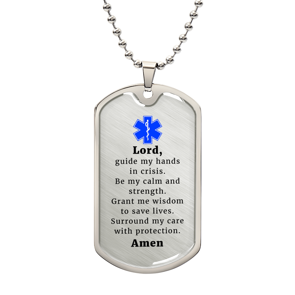 EMT Prayer Necklace Stainless Steel or 18k Gold Dog Tag 24" Chain-Express Your Love Gifts