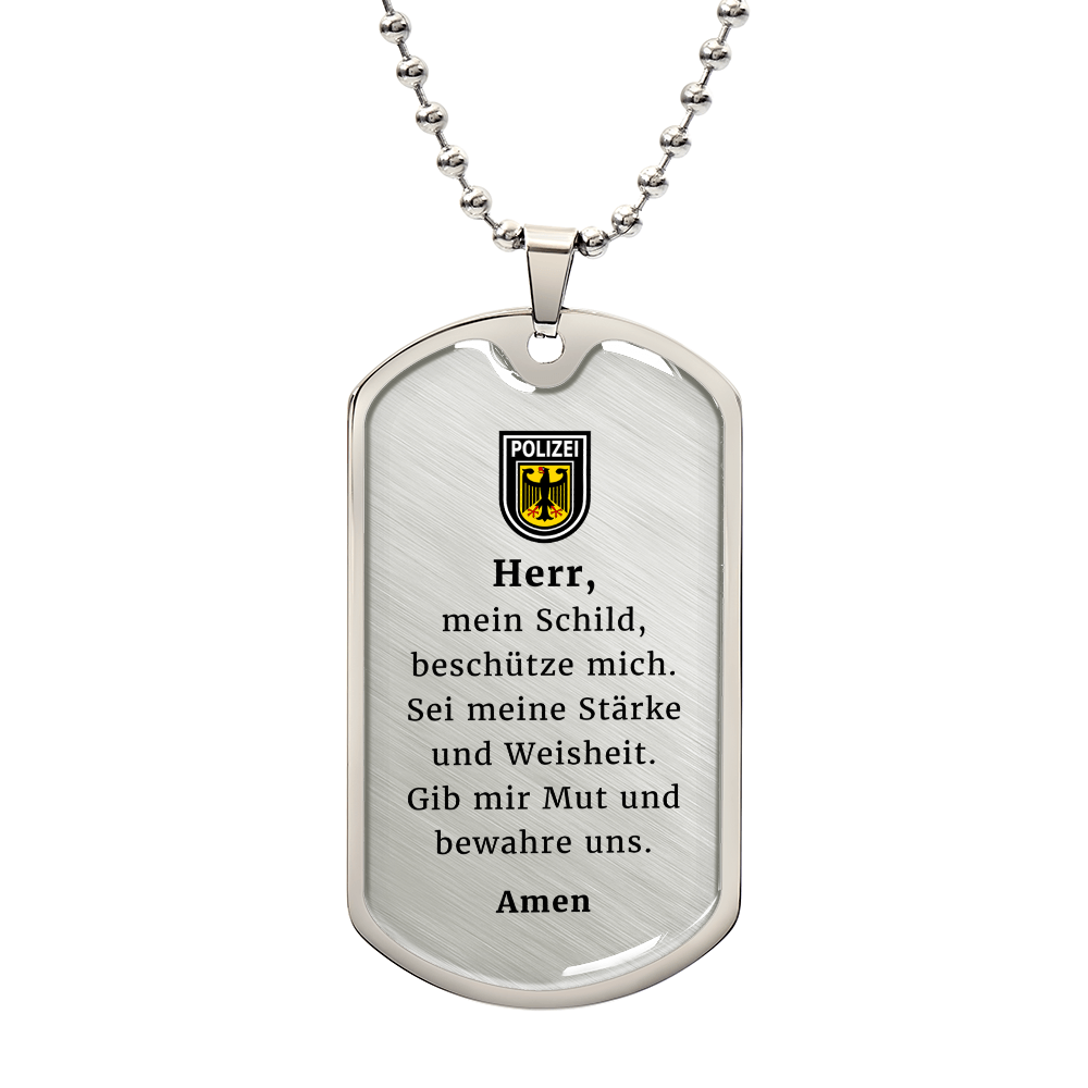 Polizeibeamter Police Officer Prayer German Necklace Stainless Steel or 18k Gold Dog Tag 24" Chain-Express Your Love Gifts