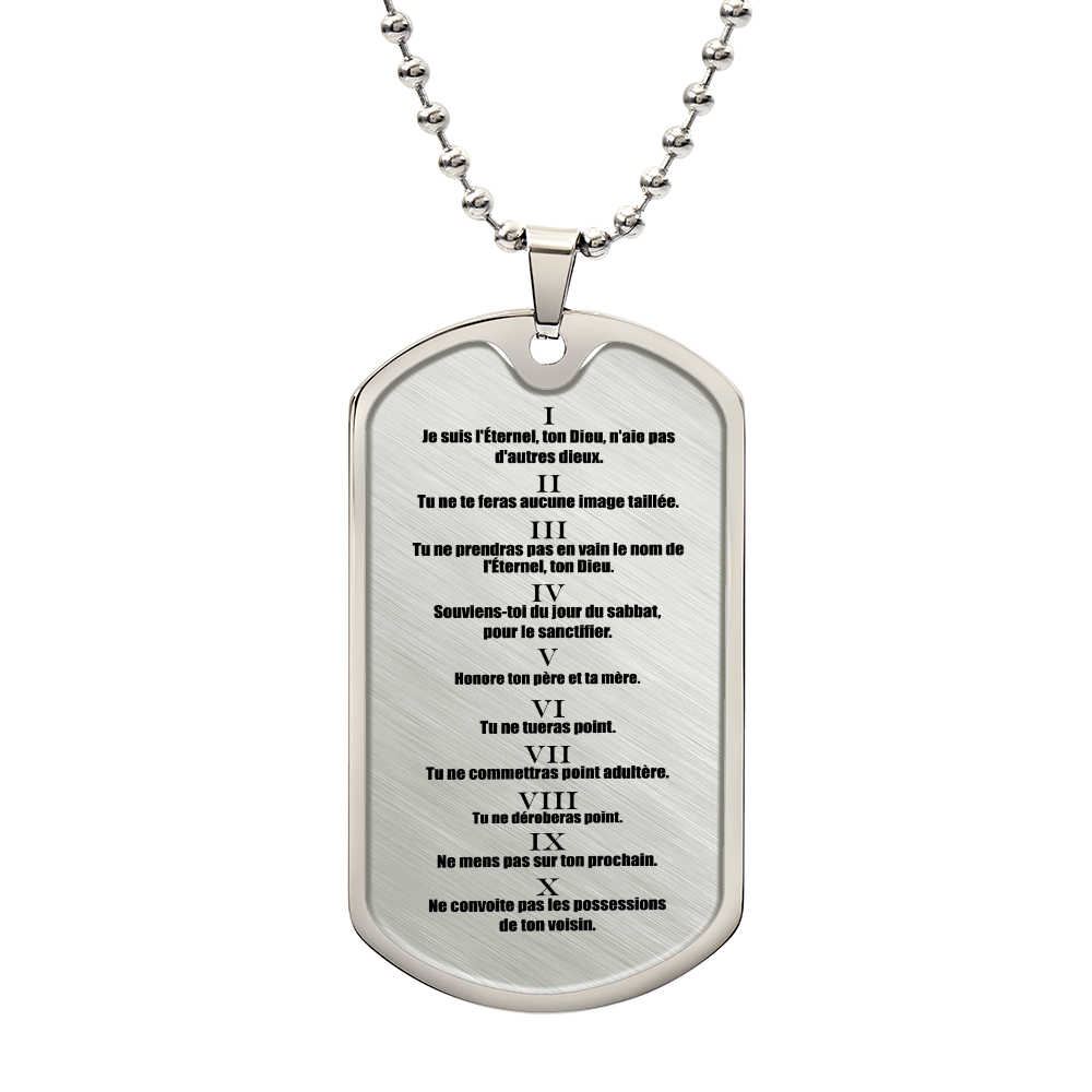 Ten Commandments French Dix Commandements Necklace Dog Tag Stainless Steel or 18k Gold w 24" Chain-Express Your Love Gifts