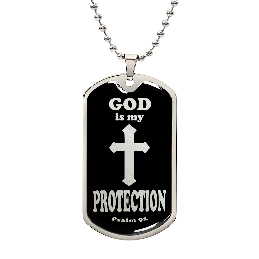 God is My Protection Psalm 91 Necklace Dog Tag Stainless Steel or 18k Gold w 24" Chain-Express Your Love Gifts