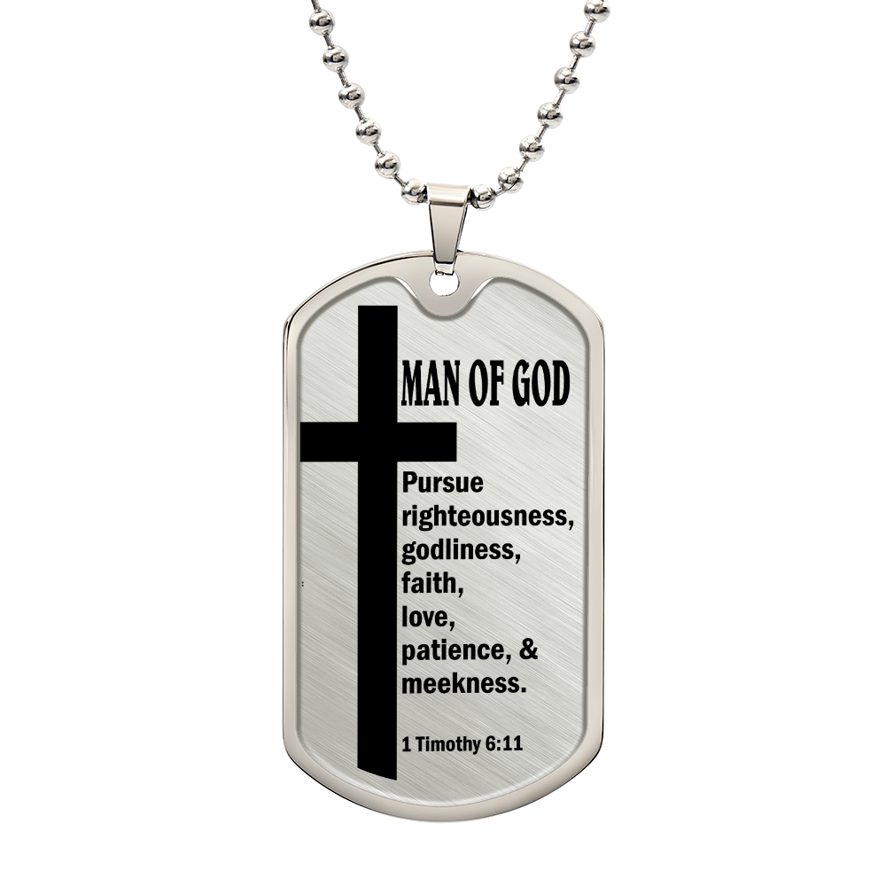 Man of God Pursuing 1 Timothy 6.11 Necklace Dog Tag Stainless Steel or 18k Gold w 24" Chain-Express Your Love Gifts