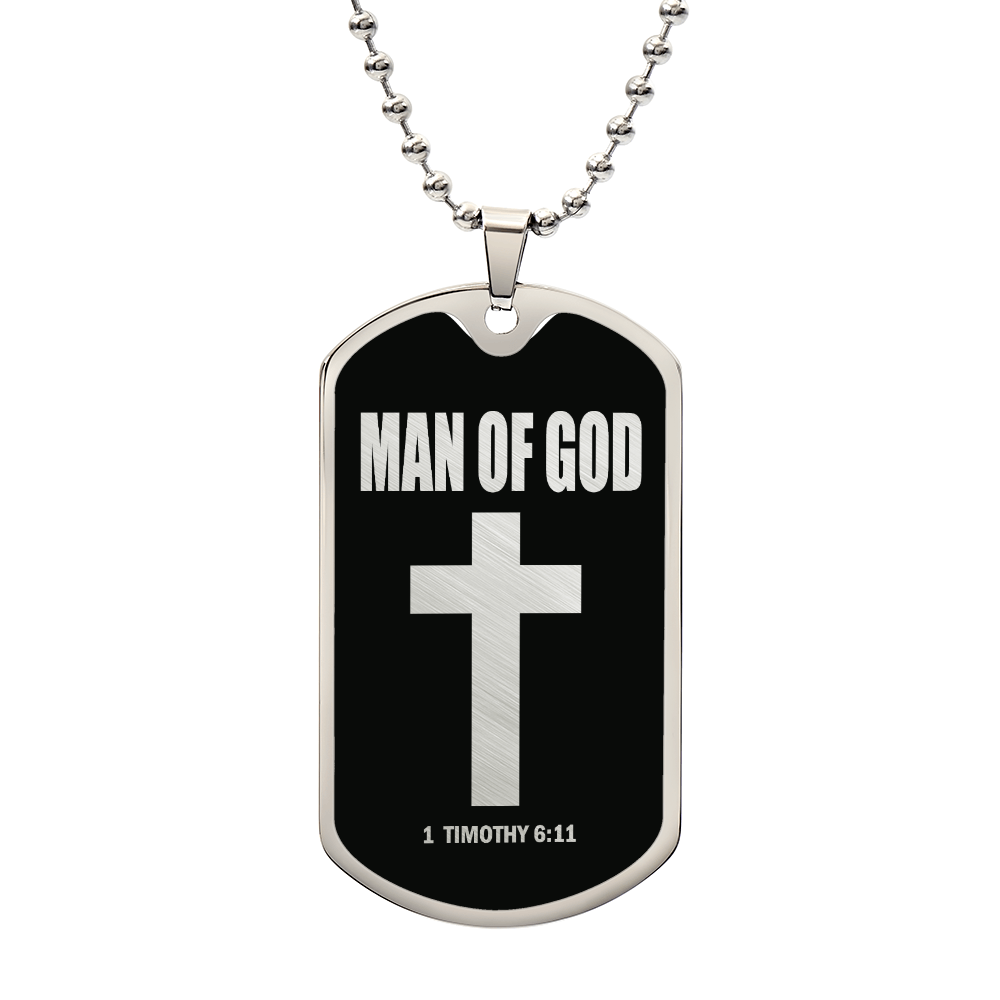 Man of God 1 Timothy 6 Necklace Dog Tag Stainless Steel or 18k Gold w 24" Chain-Express Your Love Gifts