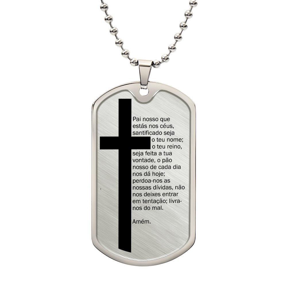 Lord's Prayer Portuguese Pai Nosso Necklace Dog Tag Stainless Steel or 18k Gold w 24" Chain-Express Your Love Gifts