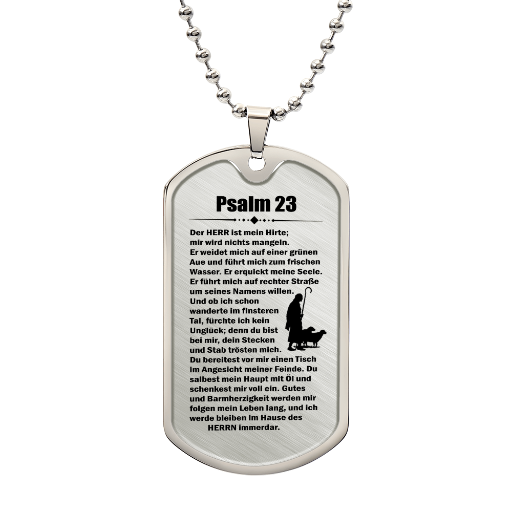 Psalm 23 German Necklace Dog Tag Stainless Steel or 18k Gold w 24" Chain-Express Your Love Gifts